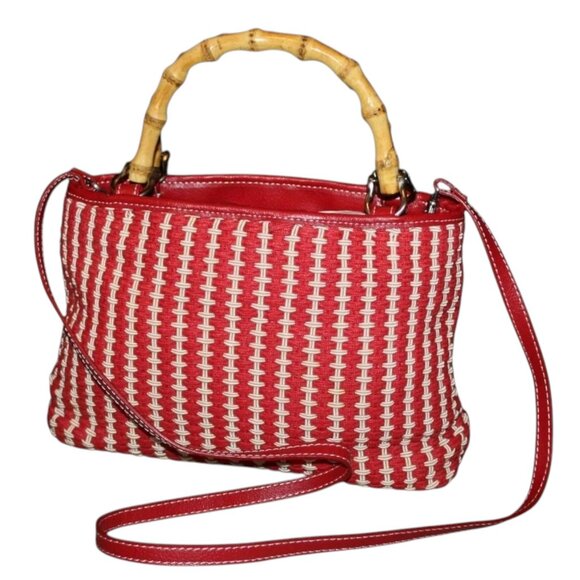 Liz Claiborne Red & White Bamboo Handles Handbag Shoulder Strap Purse - Picture 1 of 3